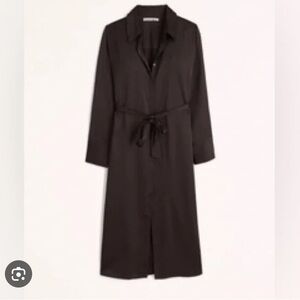 Abercrombie chocolate brown satin midi shirt dress with belt, size L